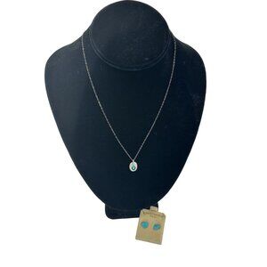 Vtg Womens Western Turquoise Chain Necklace & Stud Earrings Silver Minimalist
